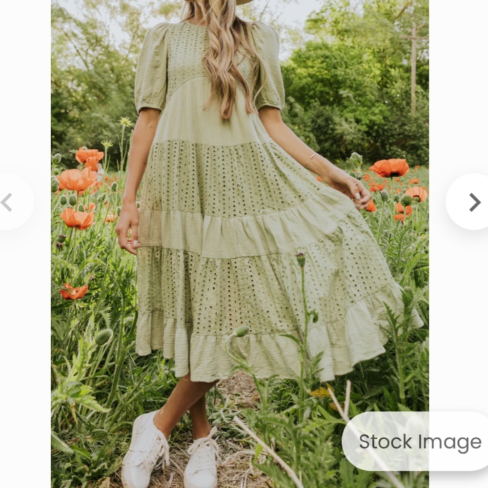 Roolee Green Eyelet Midi Dress